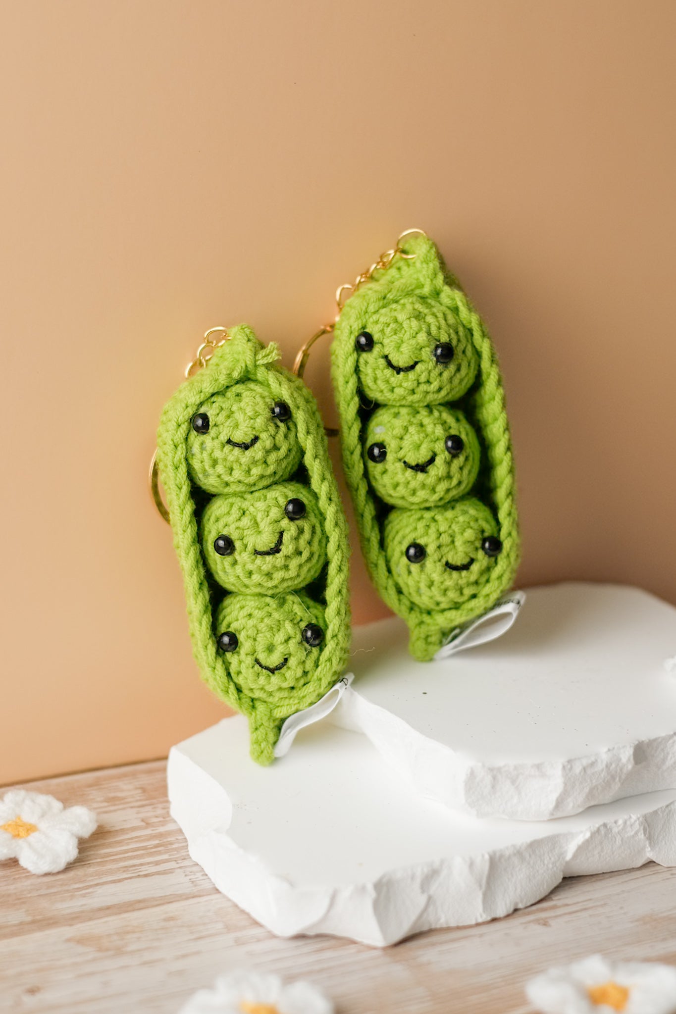 Crochet Peas in a Pod Keychain