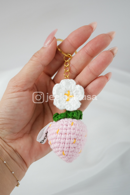 Handmade Crochet Strawberry Keychain