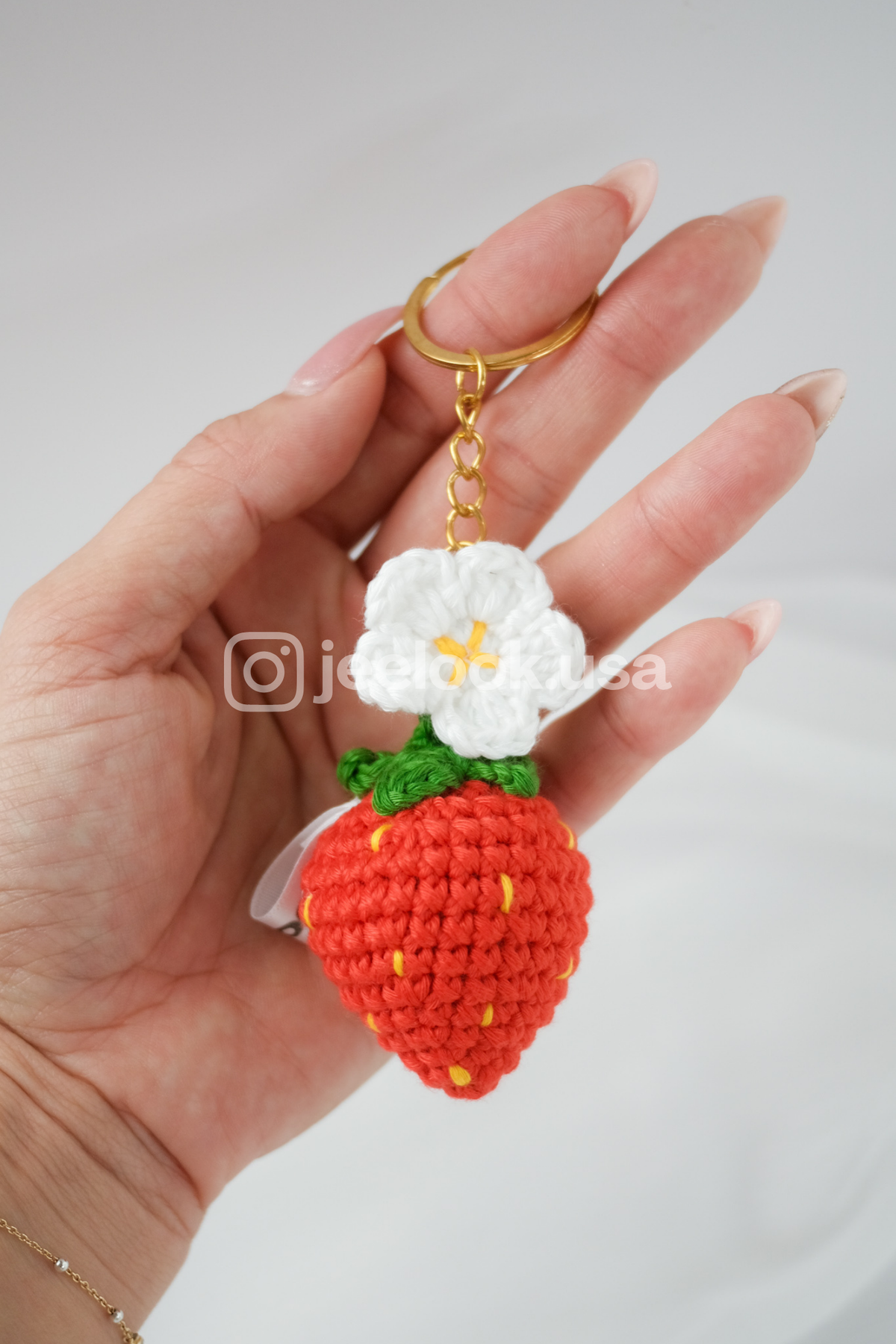 Handmade Crochet Strawberry Keychain