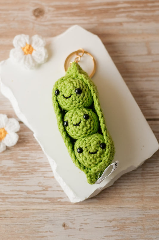 Crochet Peas in a Pod Keychain