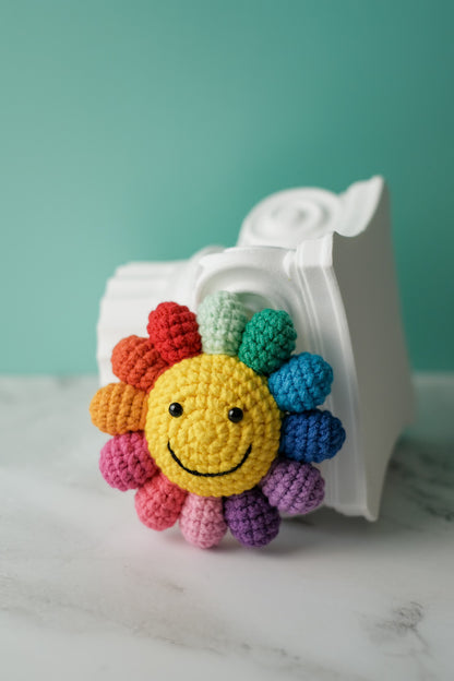 Crochet Rainbow Flower Keychain