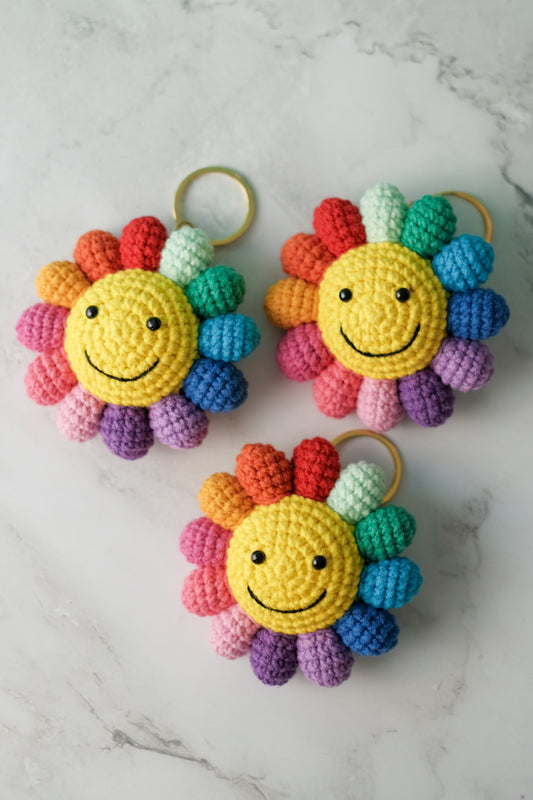 Crochet Rainbow Flower Keychain